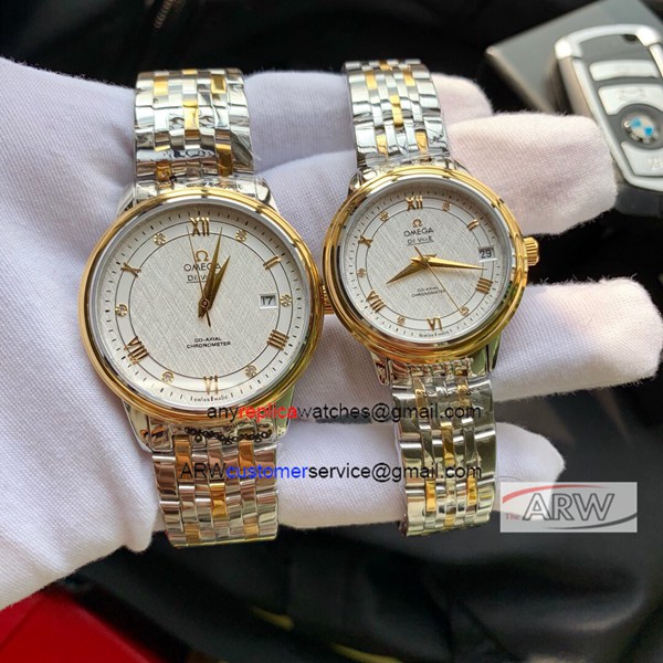 Clone De Ville Prestige Omega Watch White Face Two Tone